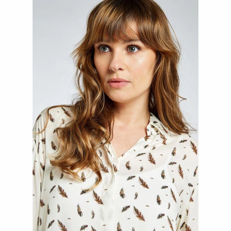 Dubarry Orchard Feather Print Ladies Viscose Shirt - Cream Instant Deal Today
