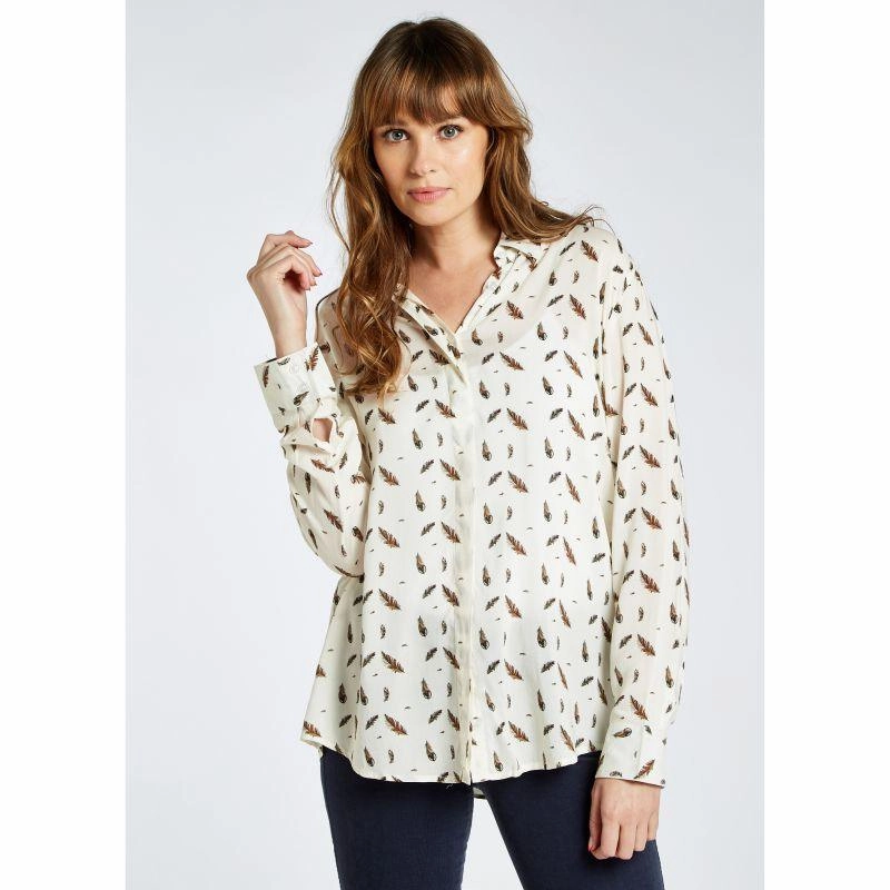 Today Only Offer Perfect Gift Offer Dubarry Orchard Feather Print Ladies Viscose Shirt - Cream