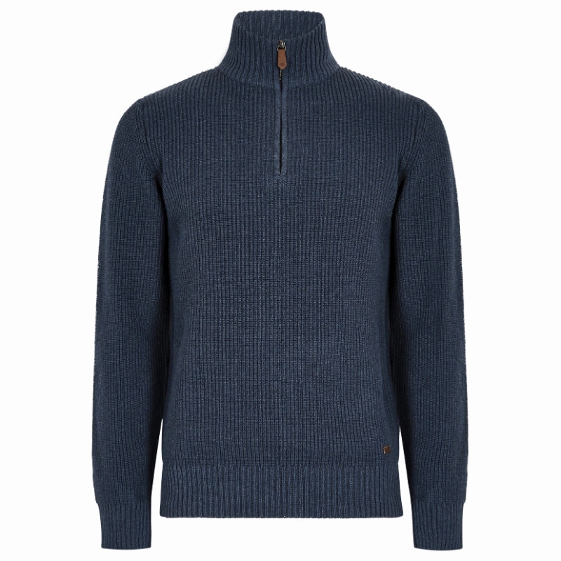 Dubarry Portmarnock Mens Cotton Merino 1/4 Zip Knitted Jumper - Denim Shop Today Save Shop Smart Save