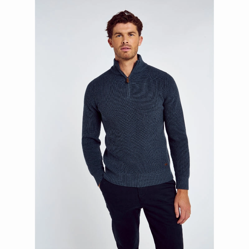 Dubarry Portmarnock Mens Cotton Merino 1/4 Zip Knitted Jumper - Denim Surprise Discount Today Flash Offer Today