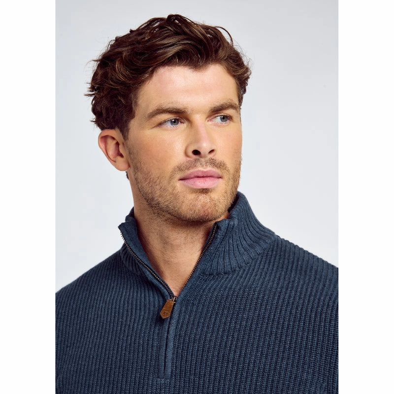 Dubarry Portmarnock Mens Cotton Merino 1/4 Zip Knitted Jumper - Denim Steal the Deal Now