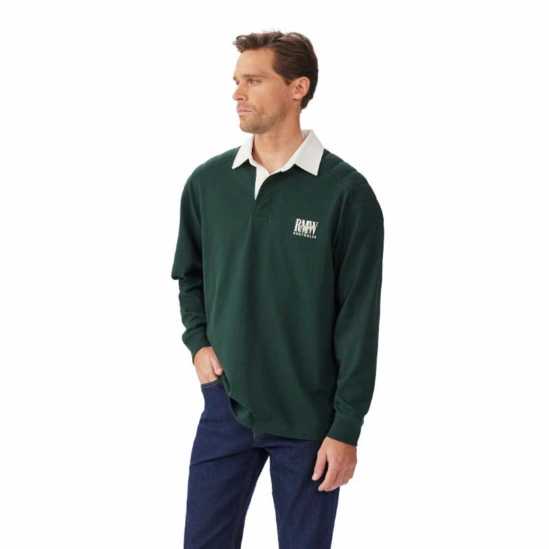 R.M.Williams Classic R.M.W Mens Rugby Shirt - Pine Todays Trending Deals