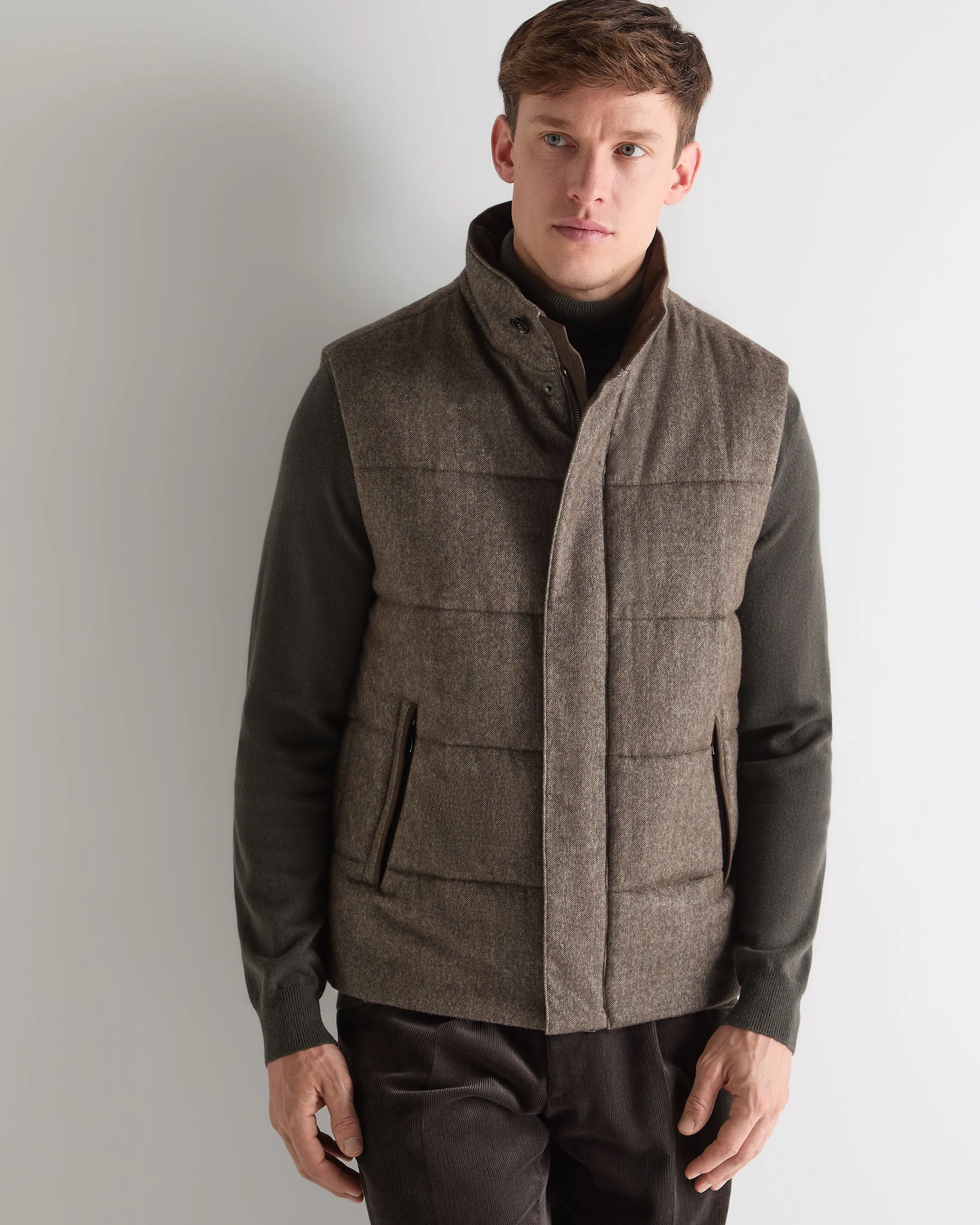 Men'S Vancouver Herringbone Gilet Brown Mega Hot Offer