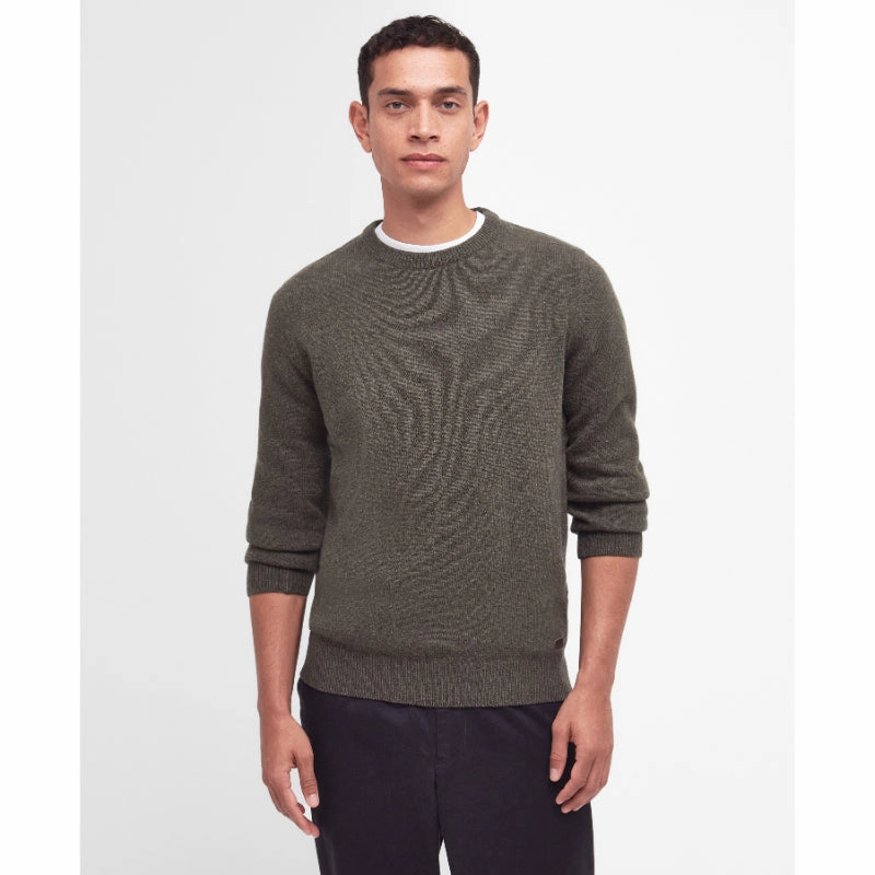 Barbour Nelson Essential Lambswool Crew Neck Mens Jumper - Seaweed Todays Mega Savings