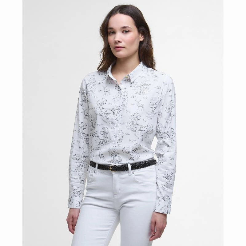 Limited Stock Offer Barbour Safari Dog Print Ladies Shirt - Woodland Print