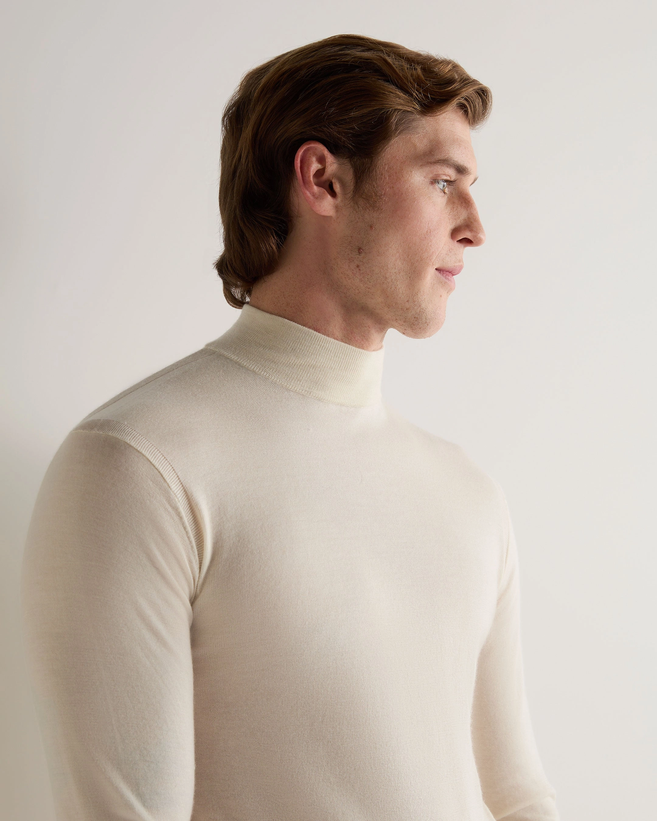 Men'S Fine Gauge Cashmere Turtle Neck Jumper New Ivory White Hot Item Clearance