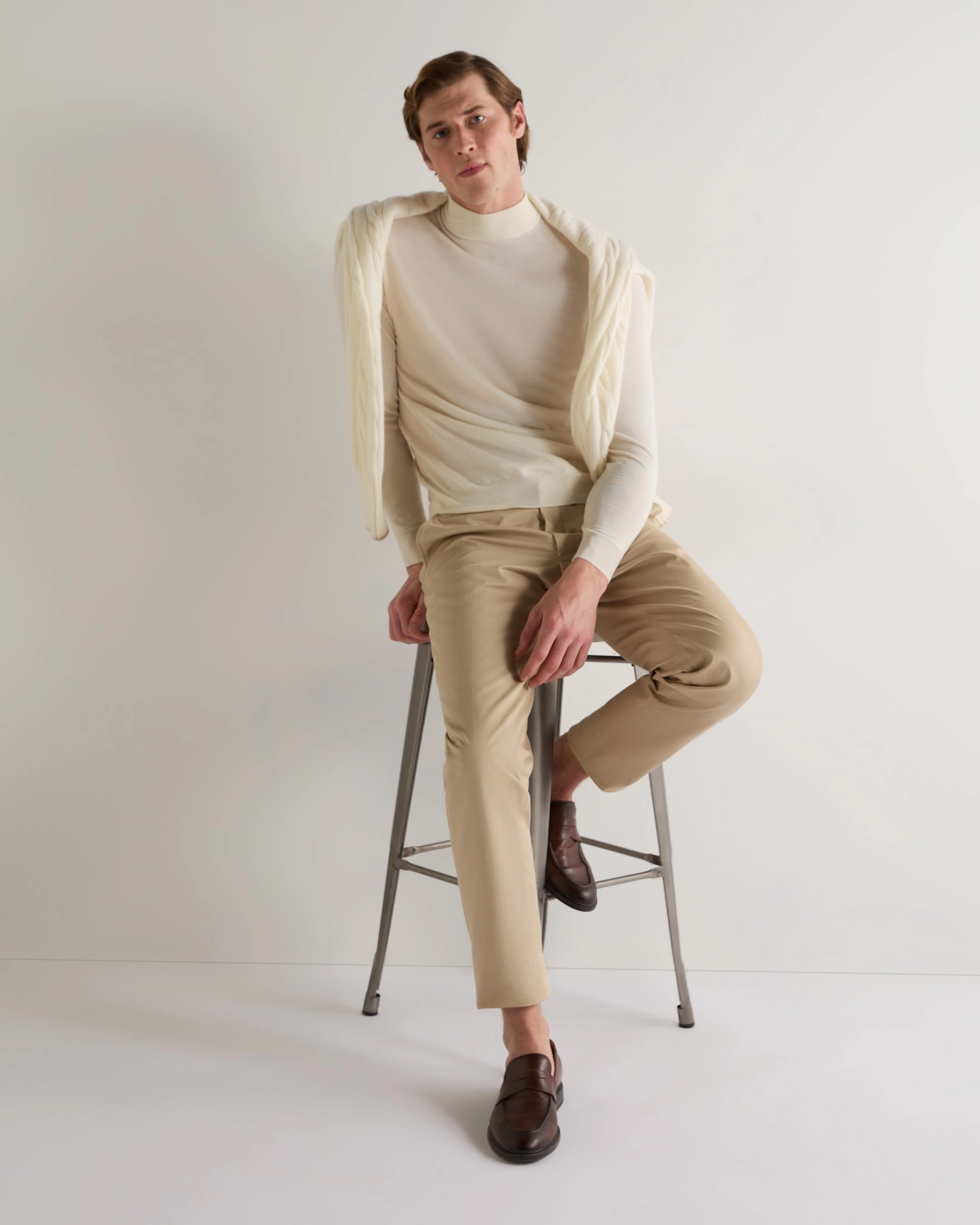 Men'S Fine Gauge Cashmere Turtle Neck Jumper New Ivory White Trending Offer Today