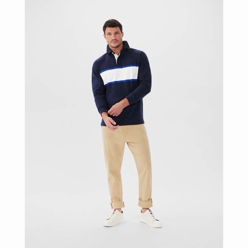 Todays Hot Savings R.M.Williams Tweedale Mens Cotton Rugby Shirt - Navy/White
