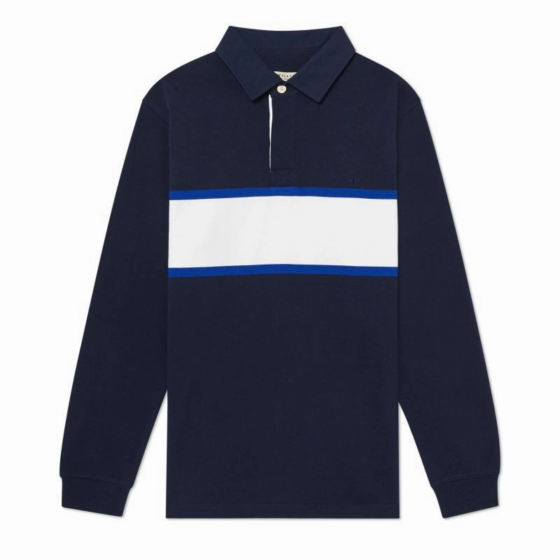 R.M.Williams Tweedale Mens Cotton Rugby Shirt - Navy/White GiftWorthy Sale Trending Now Offer