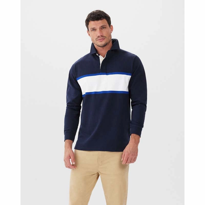 Grab It Fast Sale Ending Soon R.M.Williams Tweedale Mens Cotton Rugby Shirt - Navy/White