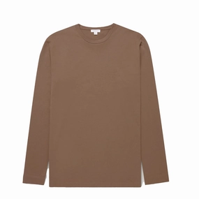 Sunspel L/S Riviera T-Shirt Bark Clearance Steal Today Limited Time Sale
