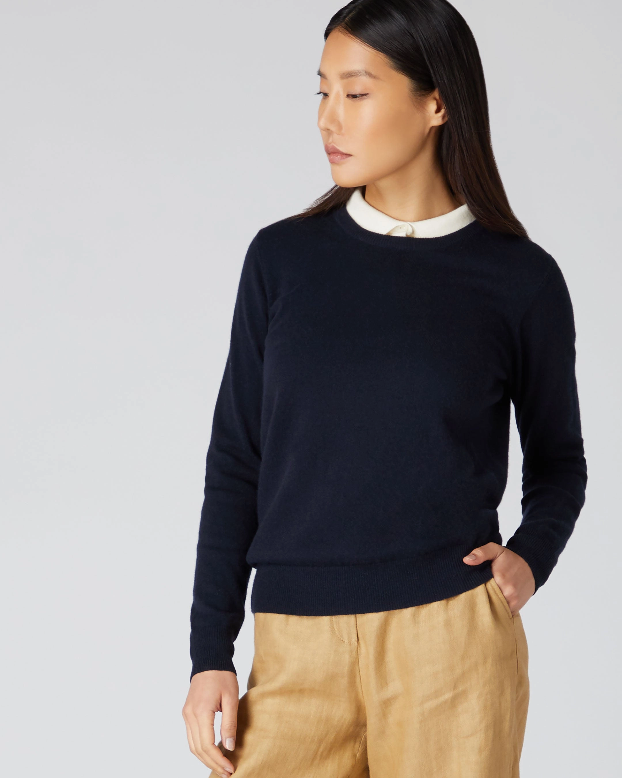 Women'S Evie Classic Round Neck Cashmere Jumper Navy Blue Save More Now MustHave Deal