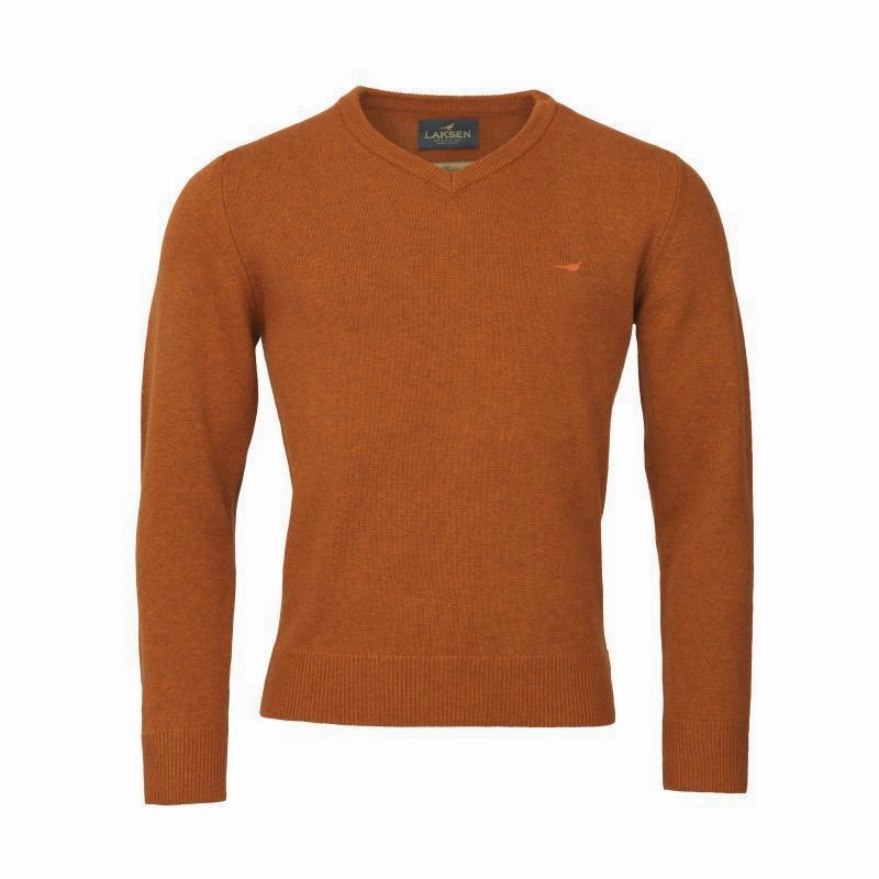 Laksen Johnston V-Neck Lambswool Mens Jumper - Blood Orange Hot Clearance Now Mega Hot Offer