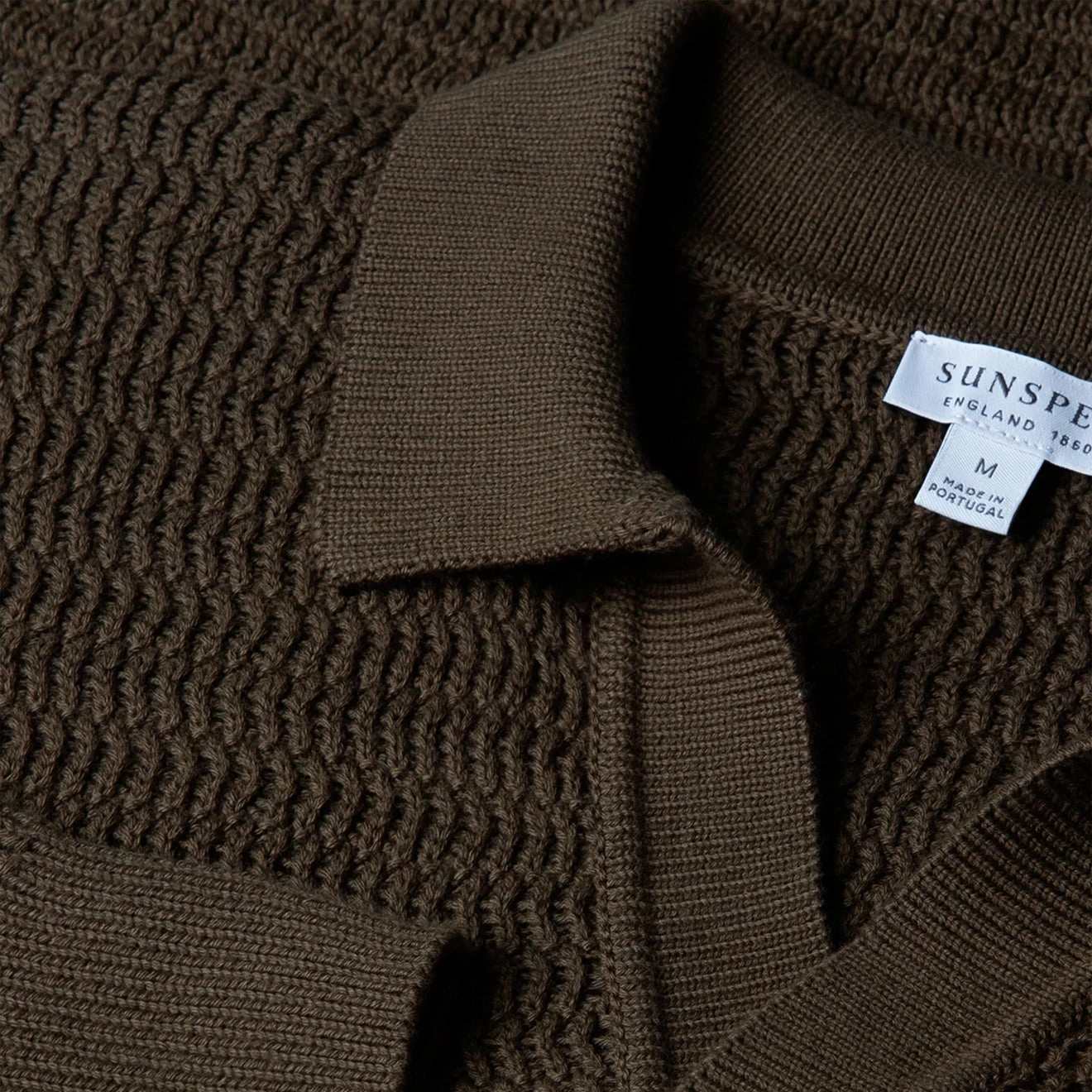 Sunspel Textured Cotton L/S Polo Knitwear Khaki Hot Pick Sale Grab It Fast