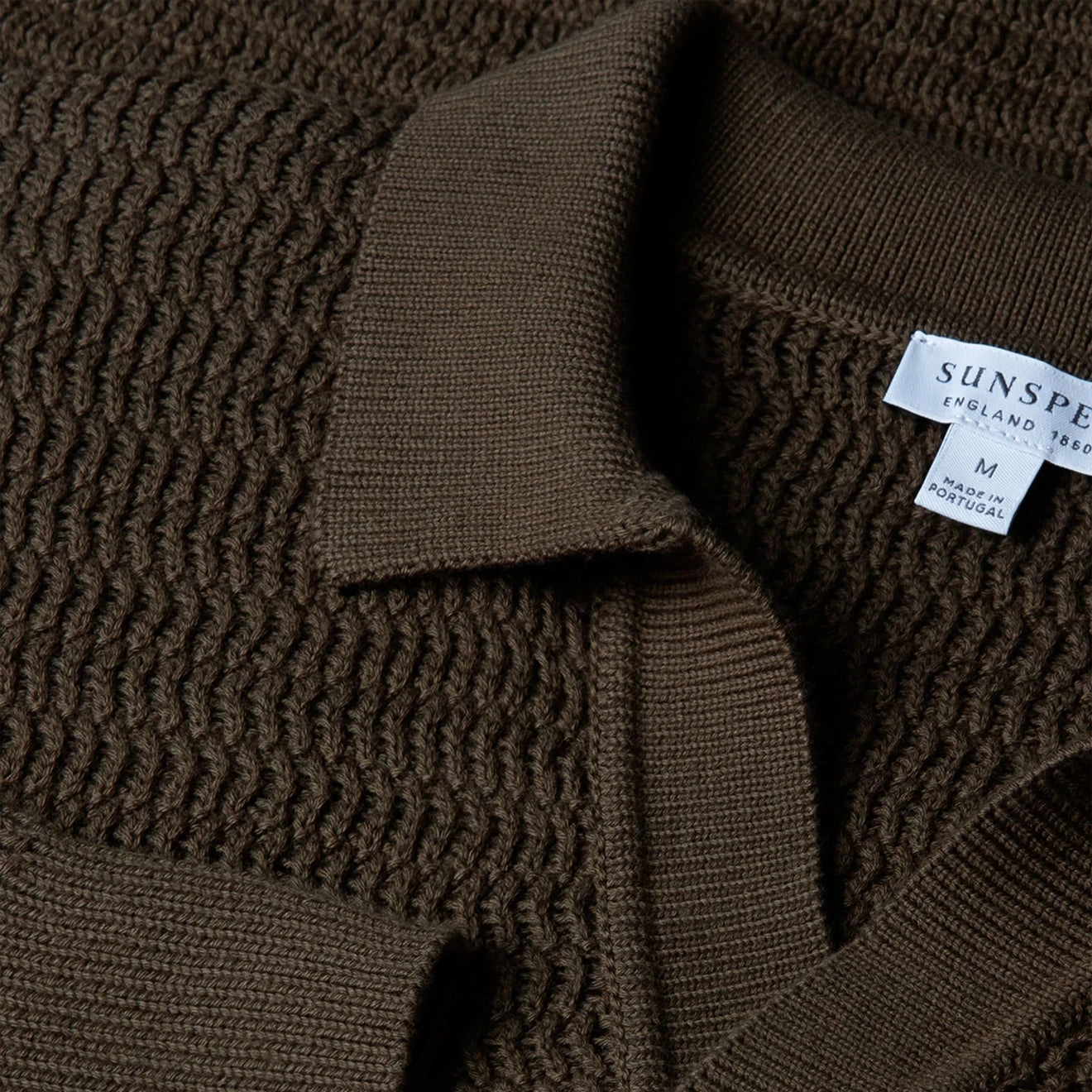 Sunspel Textured Cotton L/S Polo Knitwear Khaki Daily Deal Frenzy