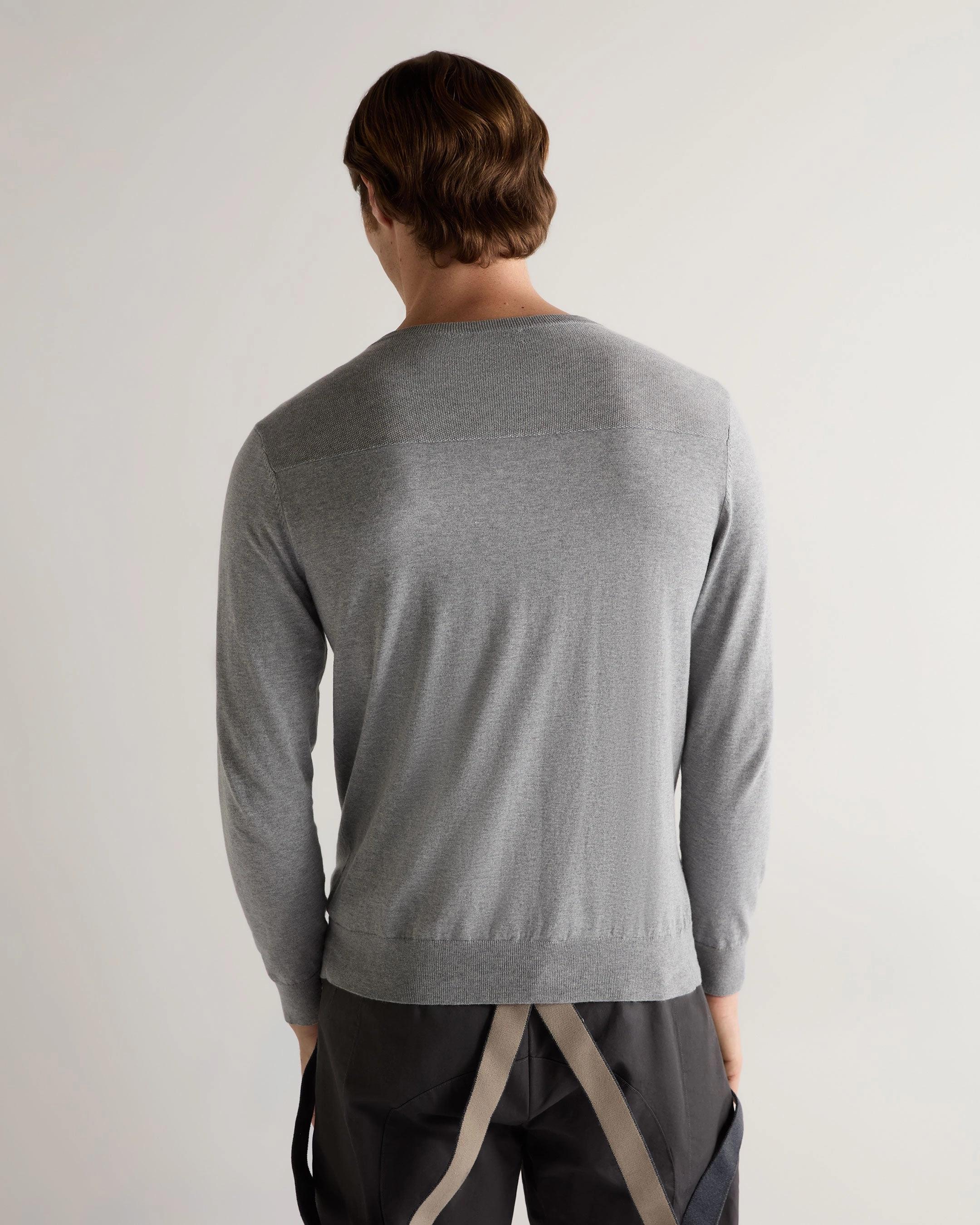 Special Offer Inside 007 Round Neck Cotton Cashmere Henley Light Grey