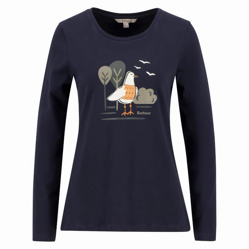 Hot Sale Frenzy Barbour Lossie Long Sleeve Ladies T-Shirt - Navy