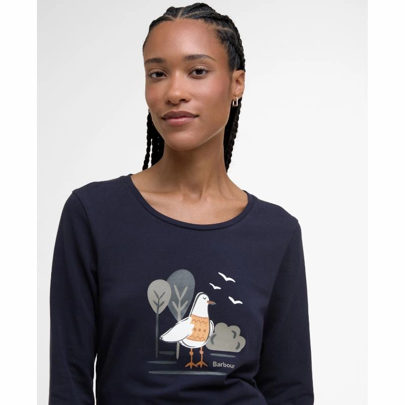 Barbour Lossie Long Sleeve Ladies T-Shirt - Navy Deal Frenzy Today Shop Smart Deals