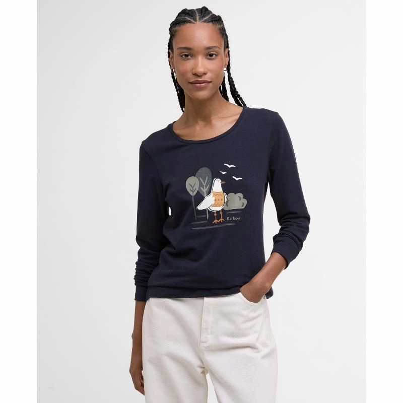 Barbour Lossie Long Sleeve Ladies T-Shirt - Navy Limited Time Sale