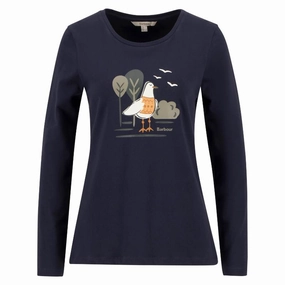 Hot Sale Frenzy Barbour Lossie Long Sleeve Ladies T-Shirt - Navy
