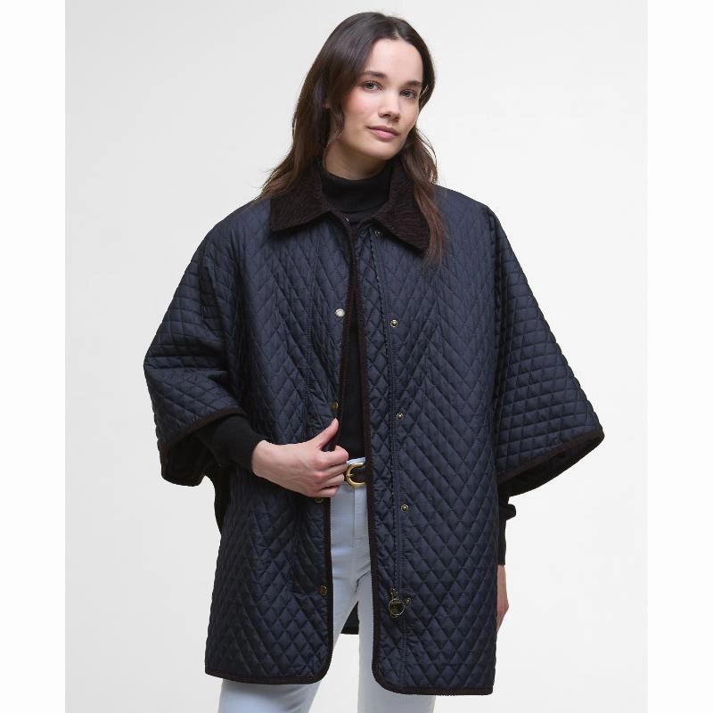 Barbour Oakham Ladies Quilted Cape - Dark Navy Shop the Best Deals