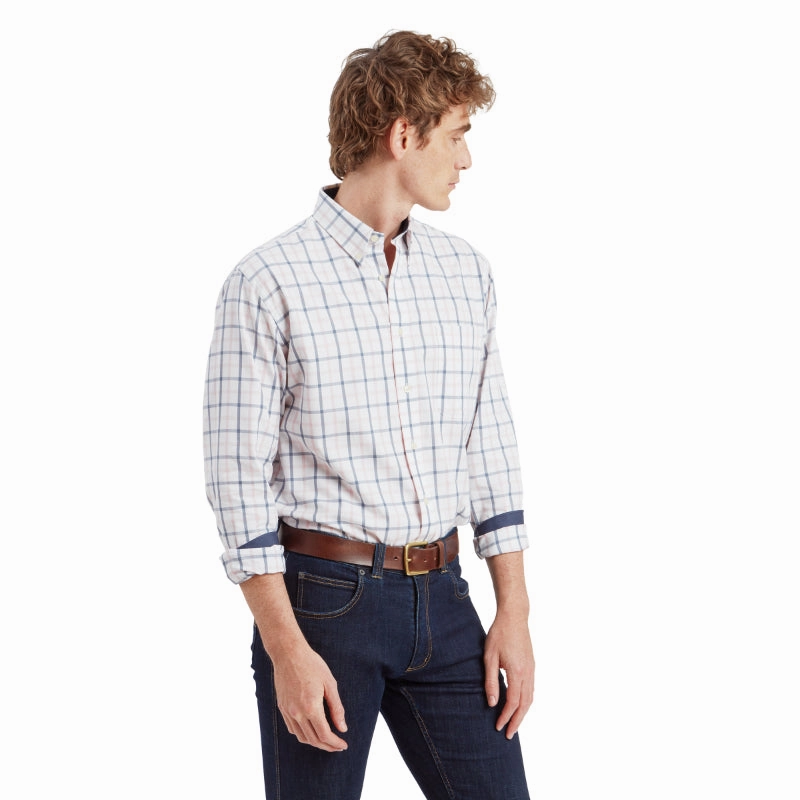 Schoffel Brancaster Classic Mens Shirt - Stone Blue Check Special Occasion Discount Hot Offer Ending Soon