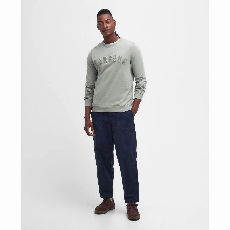 Shop Hot Deals Barbour Wash Prep Logo Mens Sweatshirt - Forest Fog