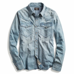Rrl By Ralph Lauren Womens Indigo Denim Western Shirt Medium Wash Best Deal Today Clearance Event Today