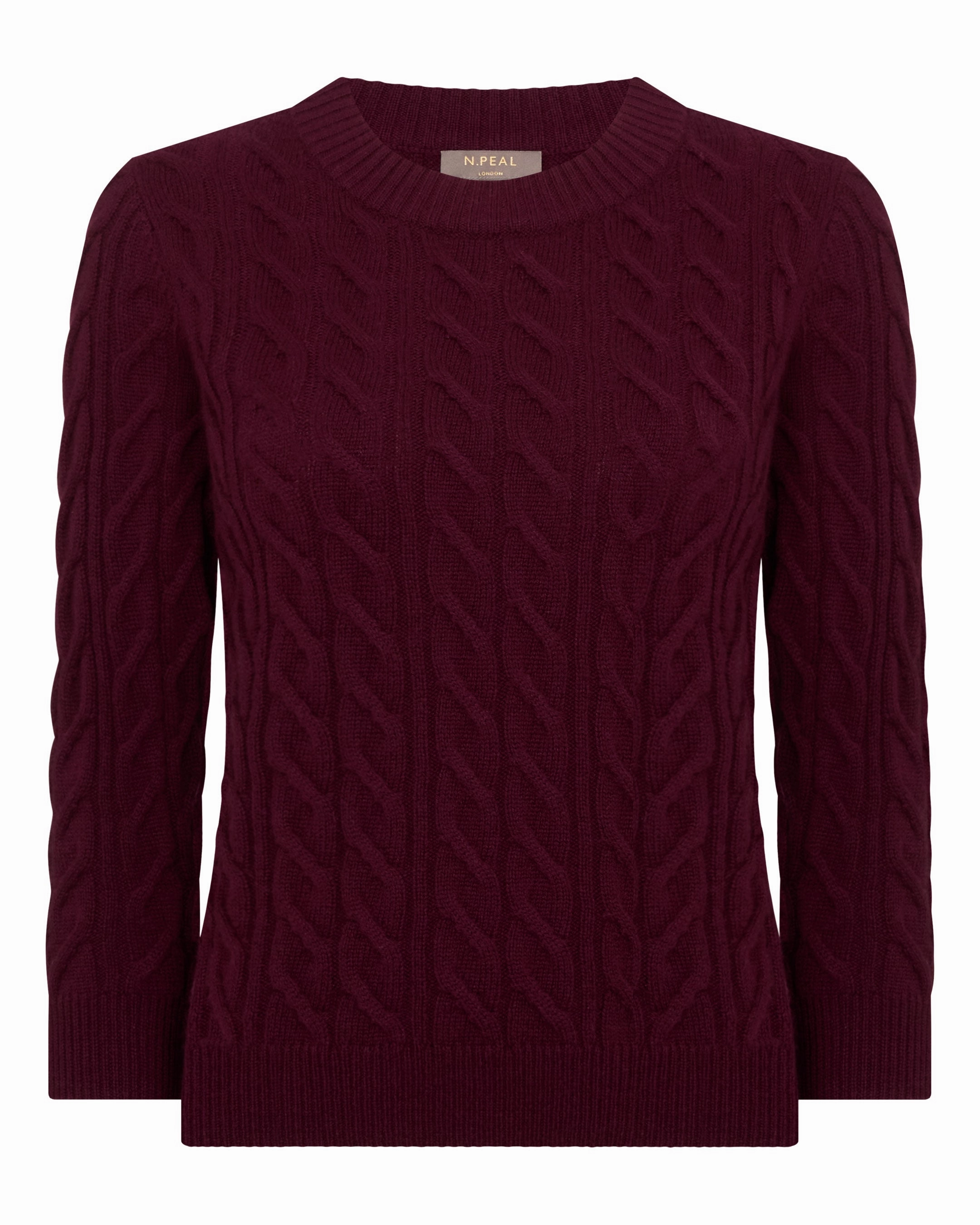 Special Deal Frenzy Women'S Emilia Cable Round Neck Cashmere Jumper Bordeaux Red