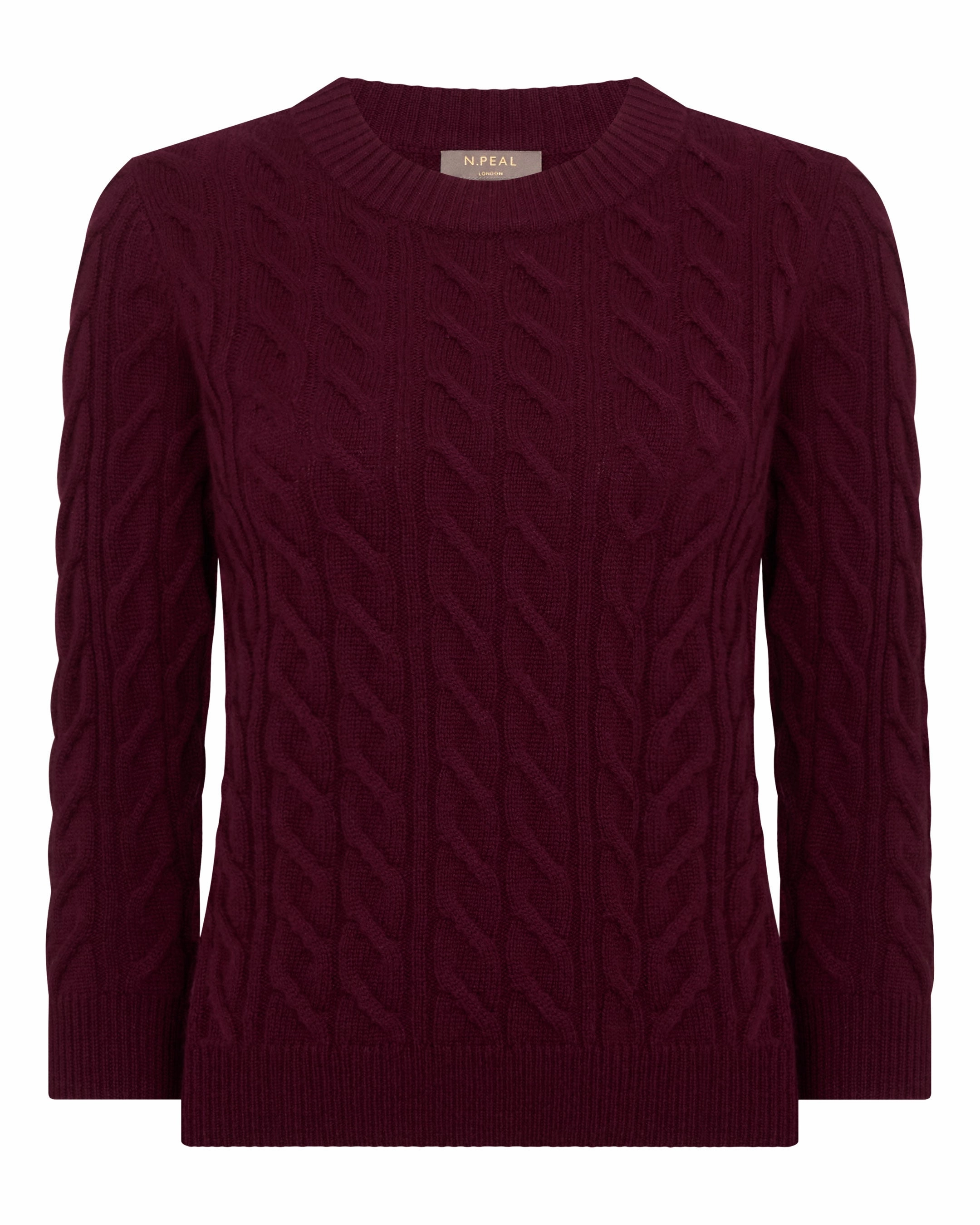 Today Only Discount Women'S Emilia Cable Round Neck Cashmere Jumper Bordeaux Red