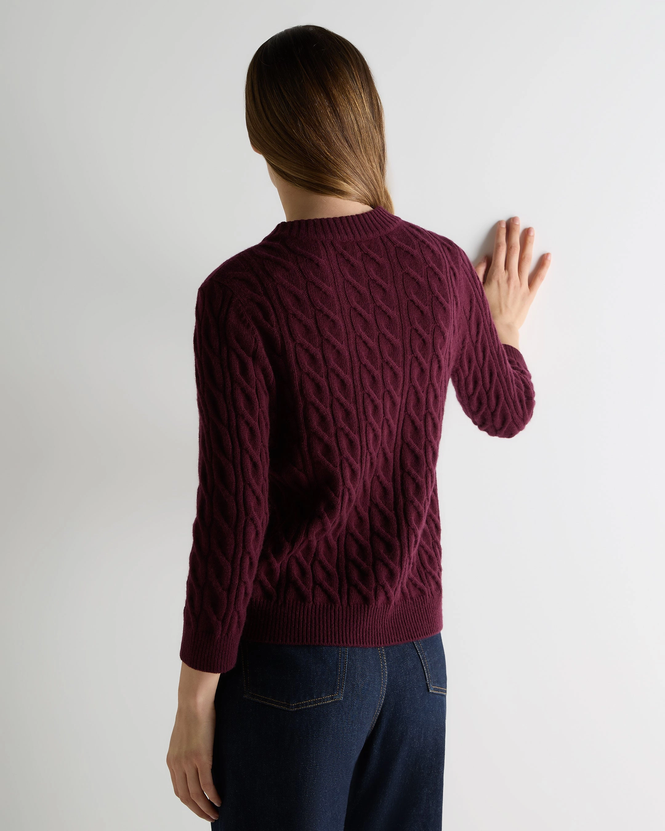 Women'S Emilia Cable Round Neck Cashmere Jumper Bordeaux Red Save More Online MustHave Clearance
