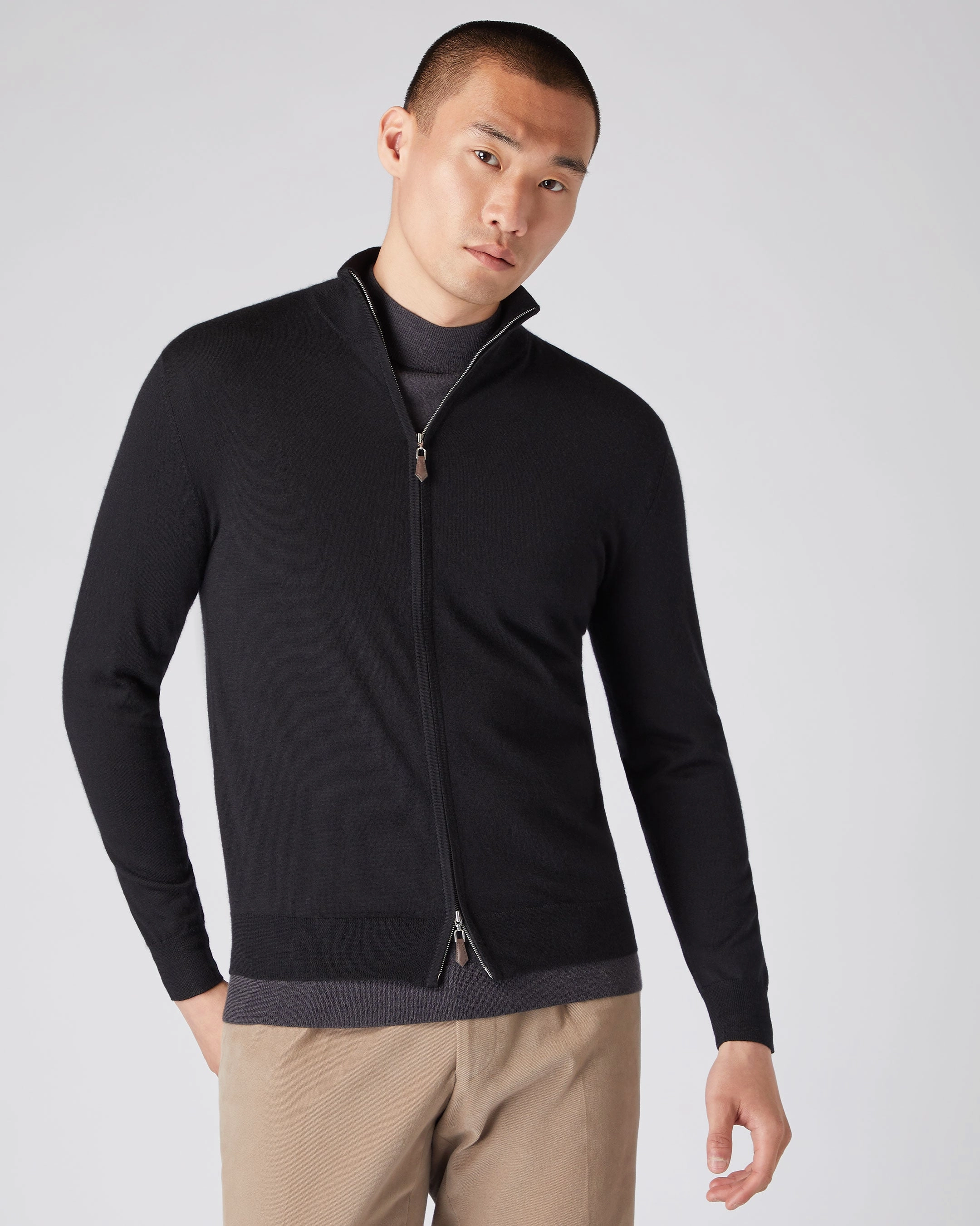 Dont Miss Hot Deals Men'S Hyde Fine Gauge Cashmere Full Zip Jumper Black