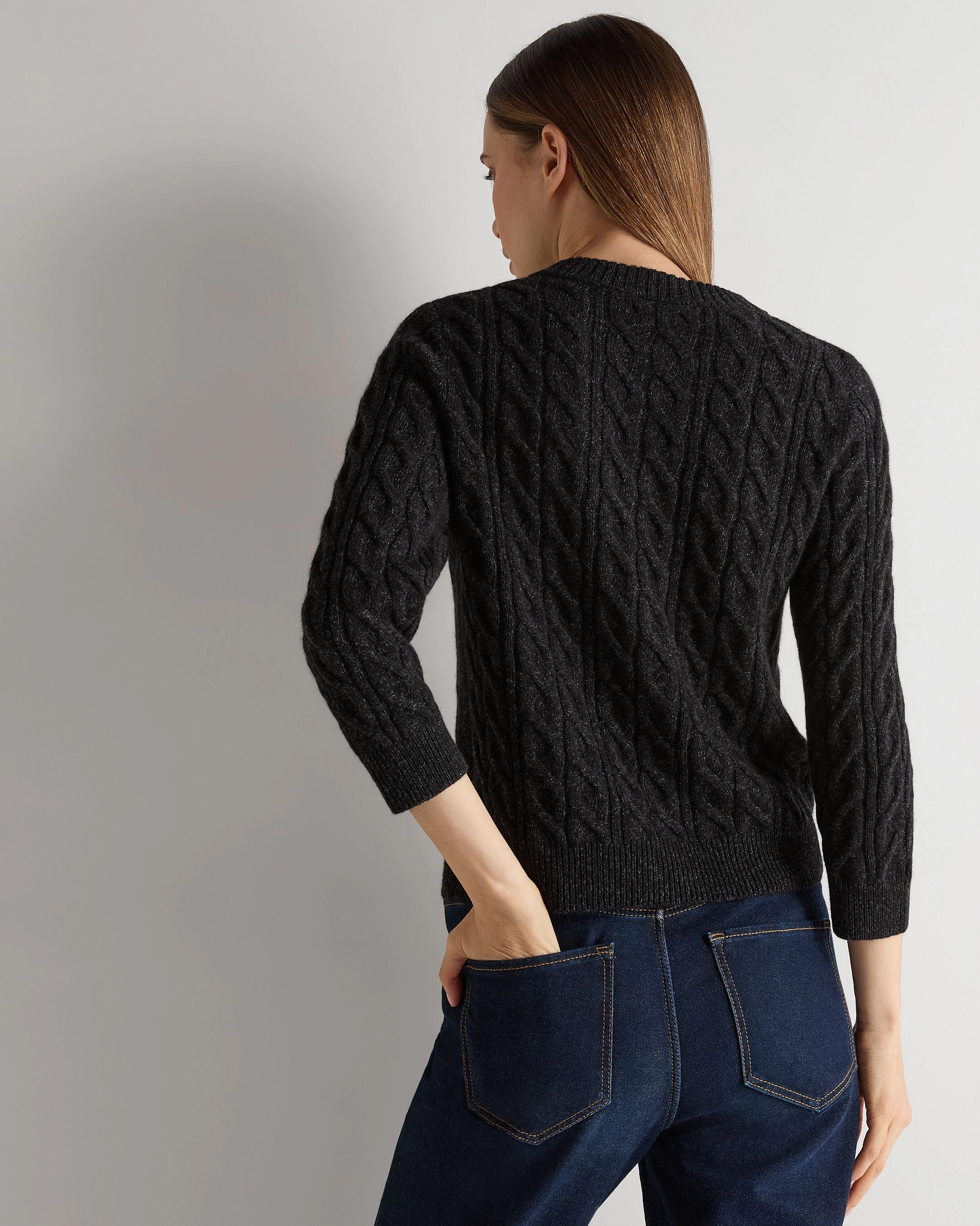 Shop Now Save Sale Ending Soon Women'S Emilia Cable Round Neck Cashmere Jumper Charcoal Grey Melange