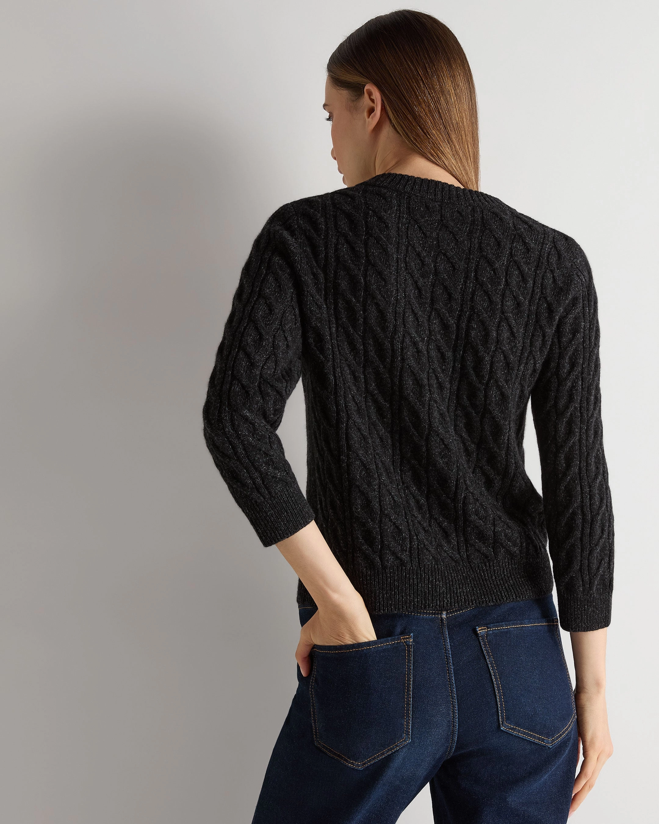 Dont Miss These Savings Women'S Emilia Cable Round Neck Cashmere Jumper Charcoal Grey Melange