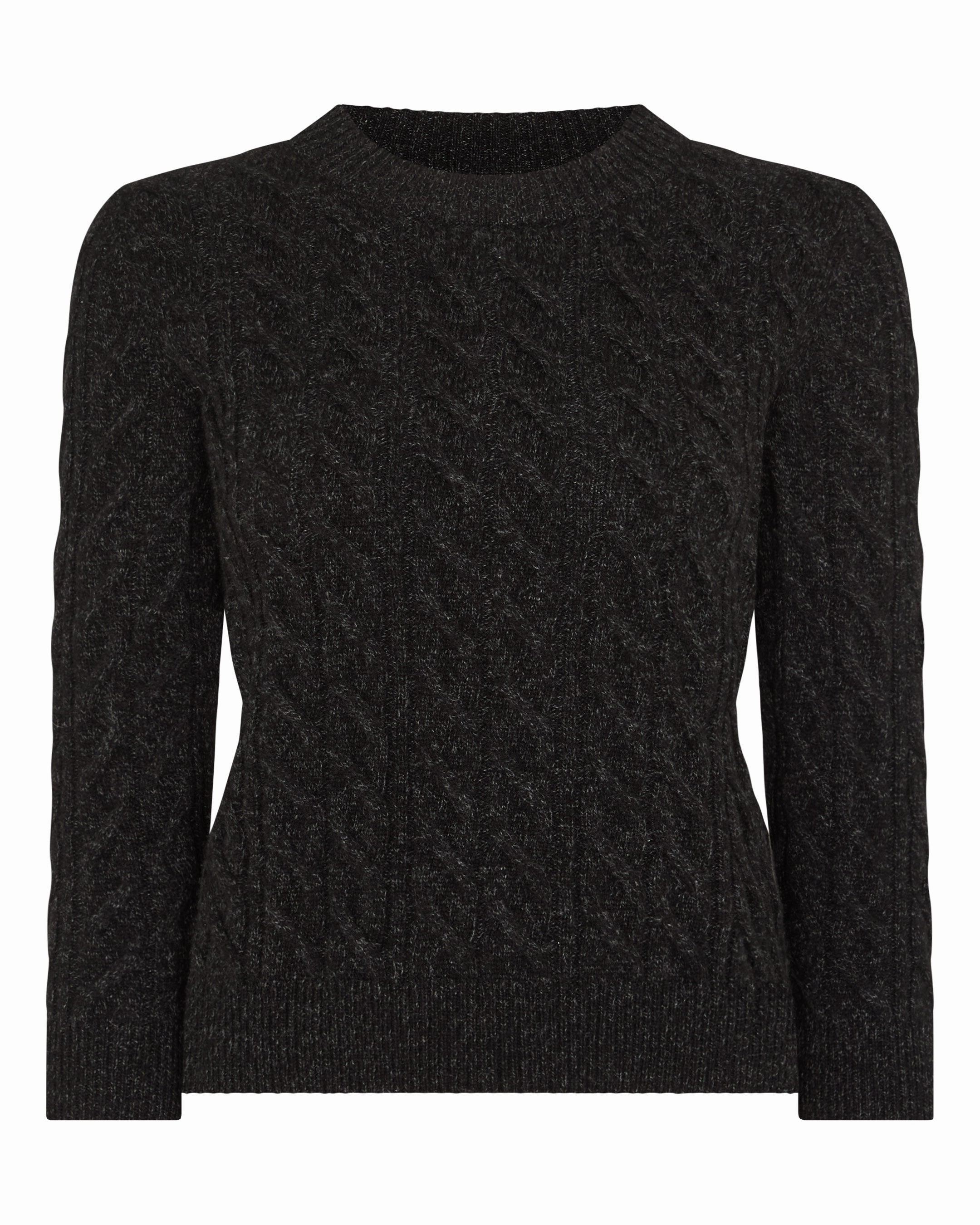 Women'S Emilia Cable Round Neck Cashmere Jumper Charcoal Grey Melange Grab It Now