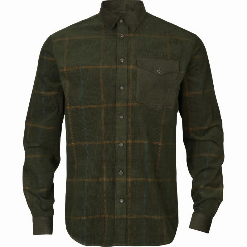 Shop Now Save Harkila Kaldfjord Mens Corduroy Shirt  - Willow Green Check