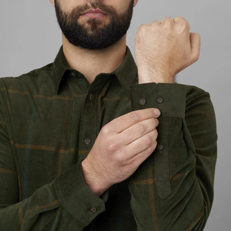 Harkila Kaldfjord Mens Corduroy Shirt  - Willow Green Check Limited Stock Hot Deal Limited Stock Deals