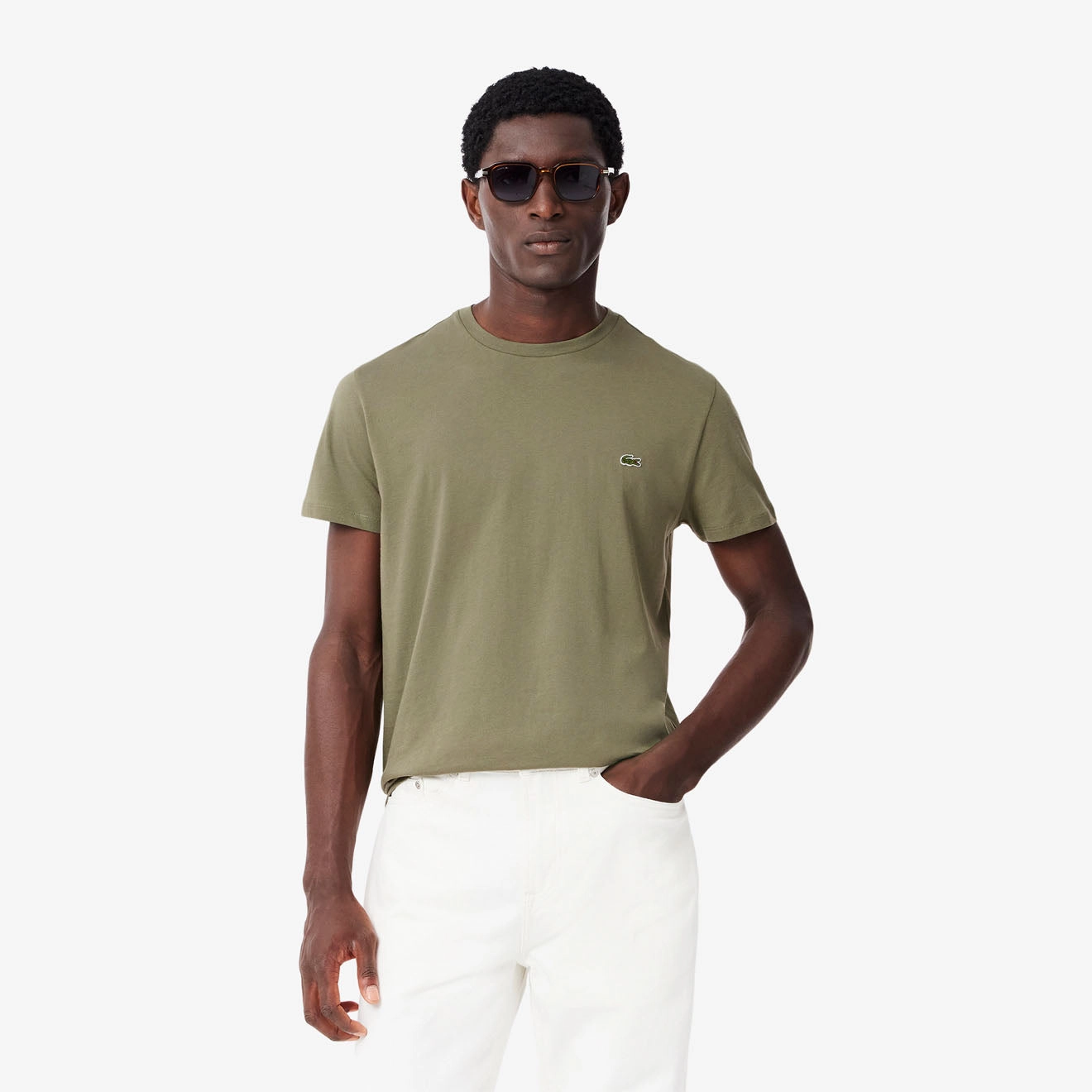 Exclusive Online Deal Special Deal Frenzy Lacoste Crew Neck Pima Cotton T-Shirt Khaki
