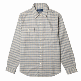 Polo Ralph Lauren Classic Fit Plaid Workshirt Indigo Cream Perfect Gift Sale Instant Deal Today