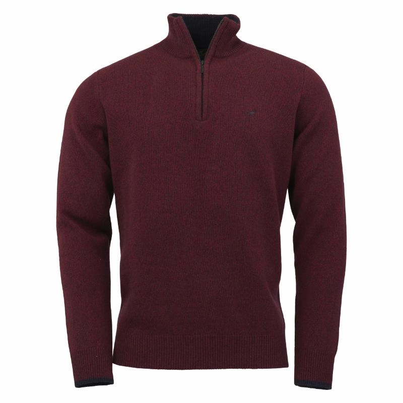Hot Sale Frenzy Shop Grab Savings Laksen Brompton Zip Neck Lambswool Mens Jumper - Burgundy