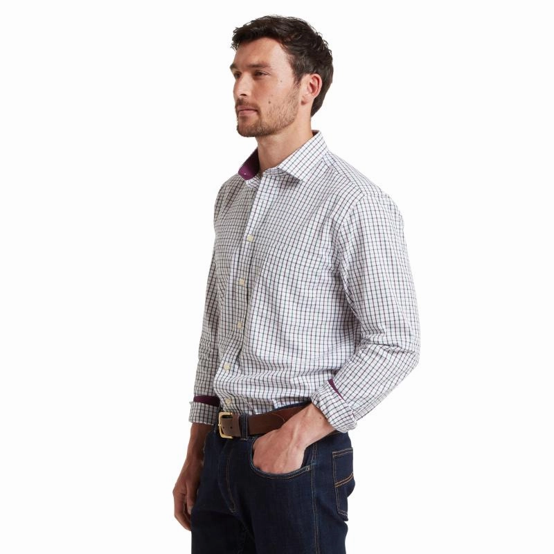 Schoffel Milton Tailored Fit Mens Shirt - Plum/Botanical Green Shop Hot Picks Hot Savings Alert