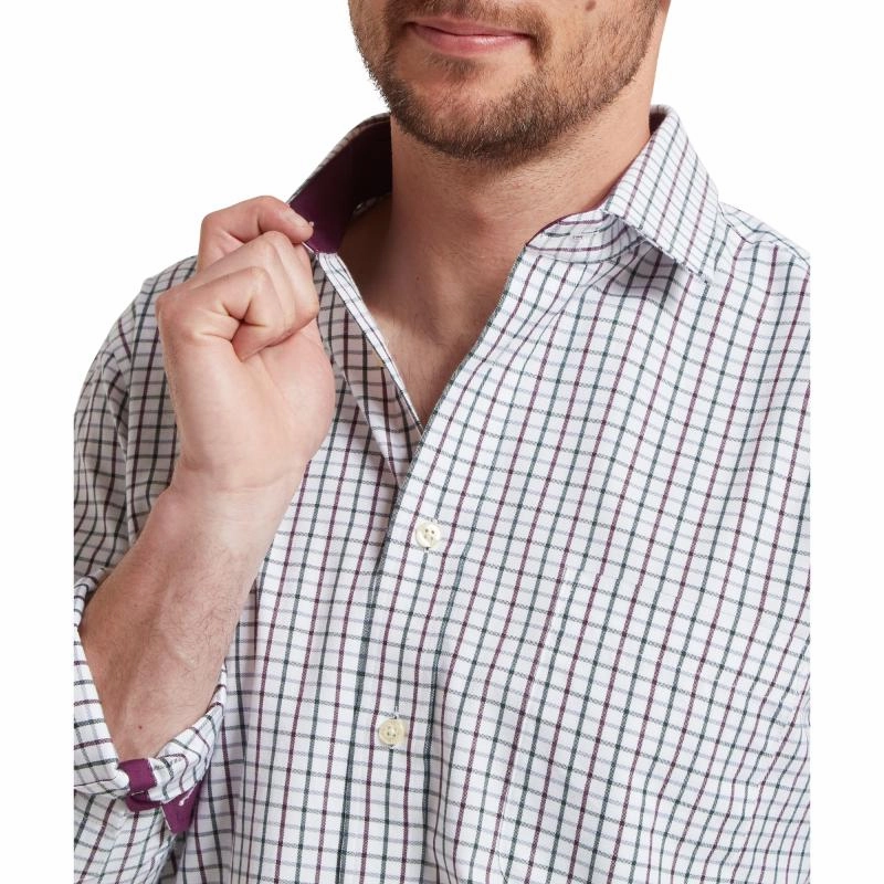 Price Drop Today Schoffel Milton Tailored Fit Mens Shirt - Plum/Botanical Green