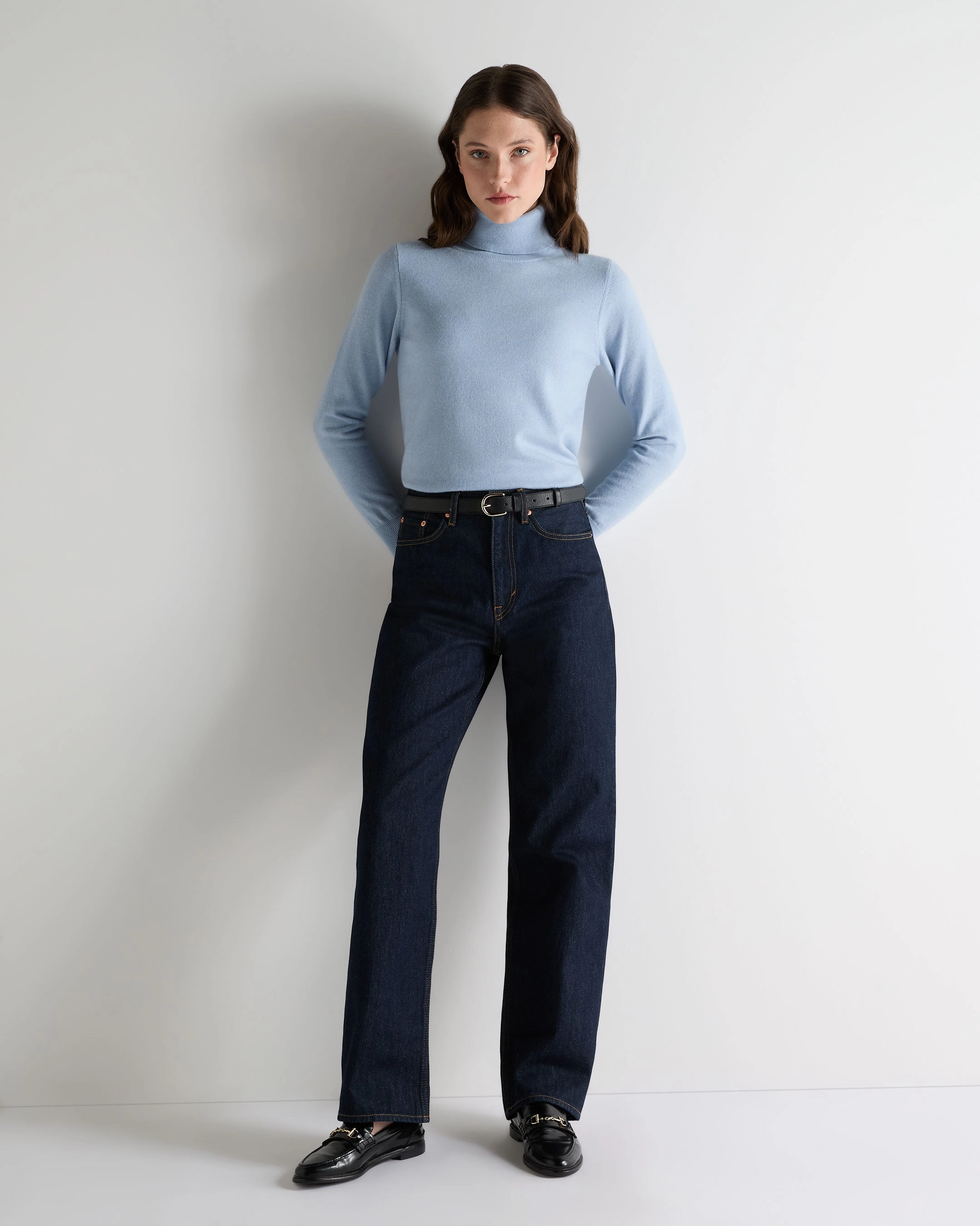 Limited Stock Alert Women'S Luna Roll Neck Cashmere Jumper Sea Mist Blue