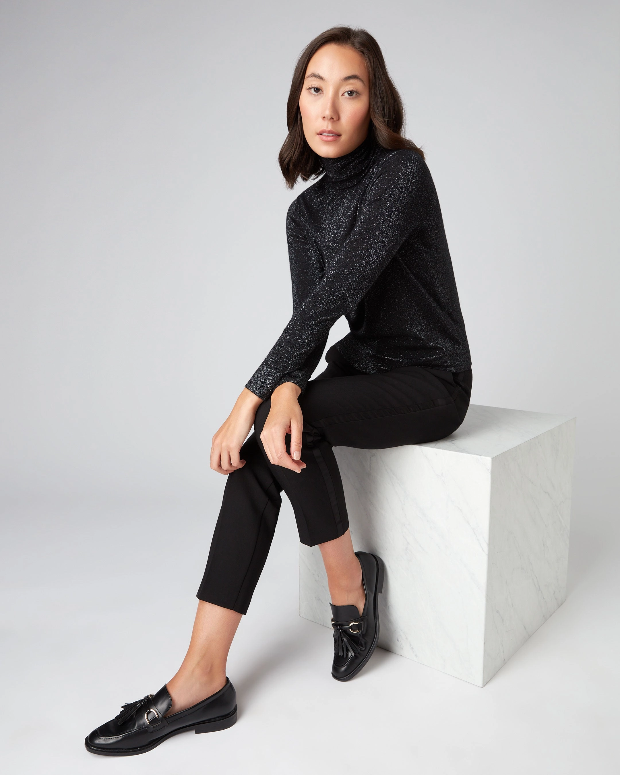 Special Price Offer Women'S Margot Superfine Cashmere Roll Neck Jumper With Lurex Black Sparkle