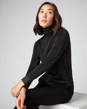 Instant Savings Deal Women'S Margot Superfine Cashmere Roll Neck Jumper With Lurex Black Sparkle