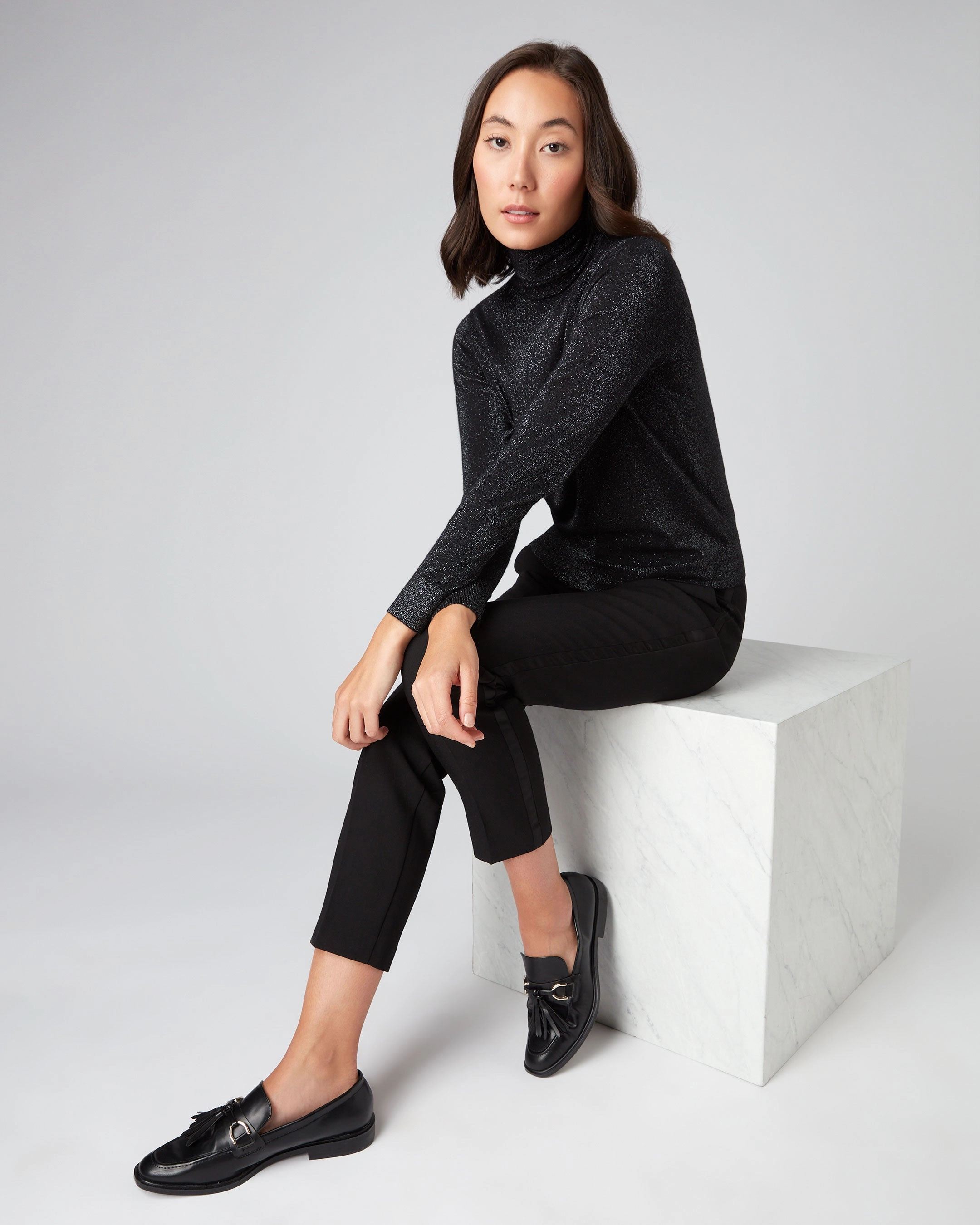Women'S Margot Superfine Cashmere Roll Neck Jumper With Lurex Black Sparkle Shop Grab Now