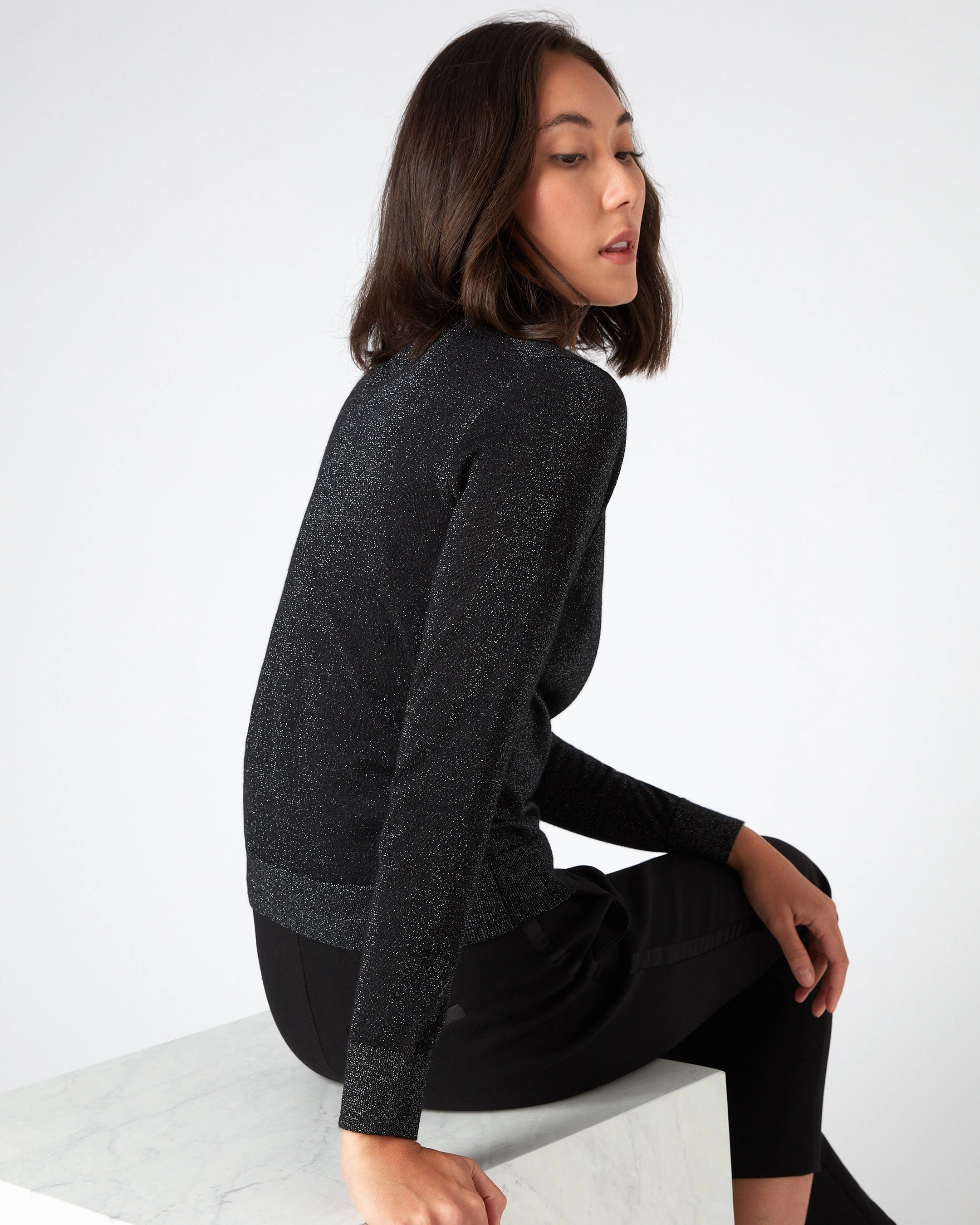 Women'S Margot Superfine Cashmere Roll Neck Jumper With Lurex Black Sparkle Daily Hot Deal