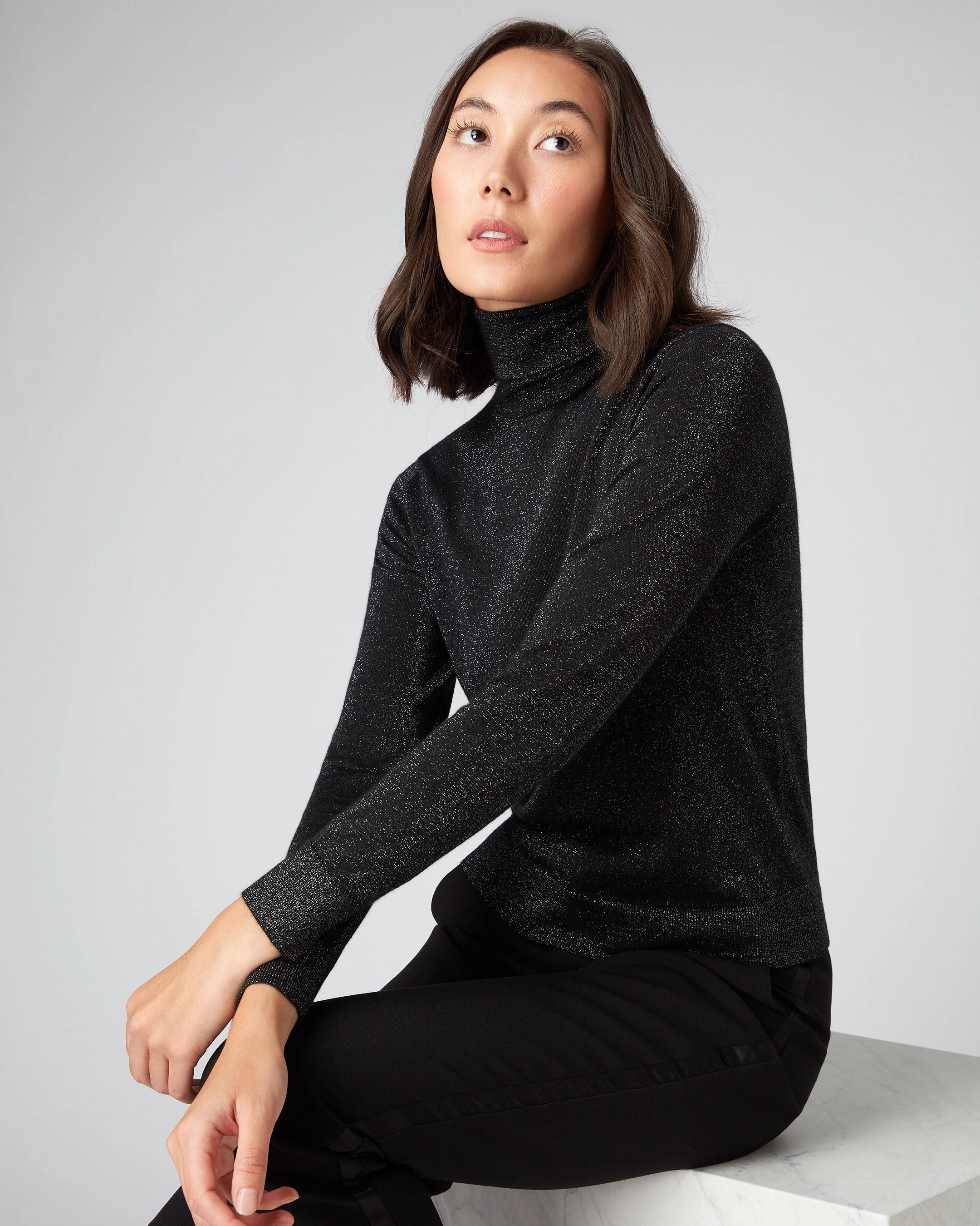 Women'S Margot Superfine Cashmere Roll Neck Jumper With Lurex Black Sparkle Hot Pick Online Grab Save Today