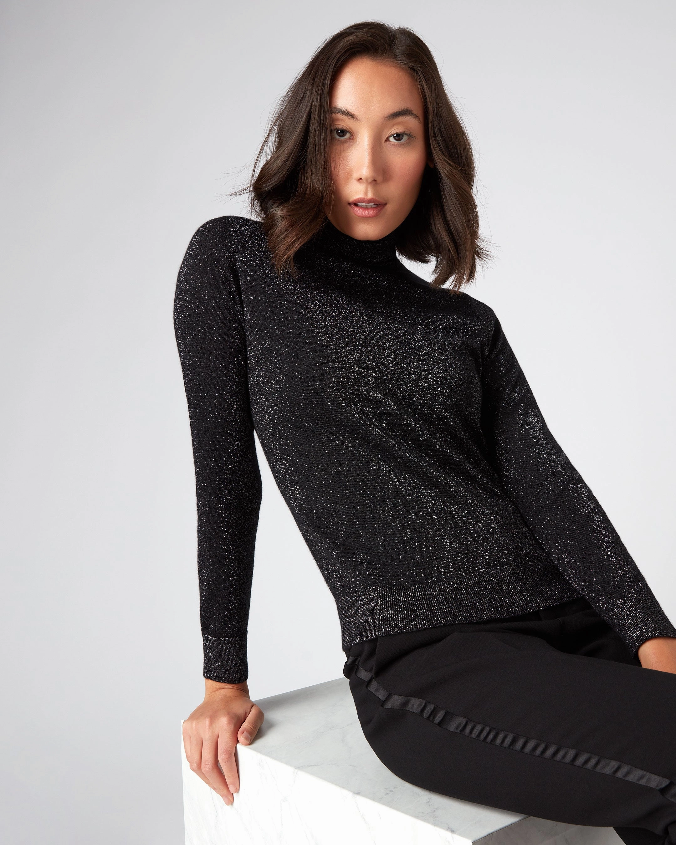 Price Drop Today Women'S Margot Superfine Cashmere Roll Neck Jumper With Lurex Black Sparkle