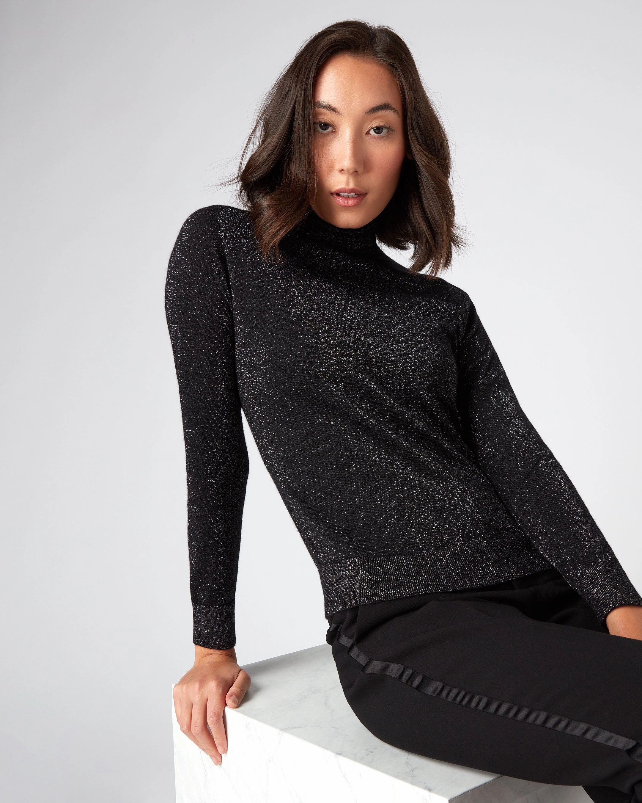 Women'S Margot Superfine Cashmere Roll Neck Jumper With Lurex Black Sparkle Todays Steal